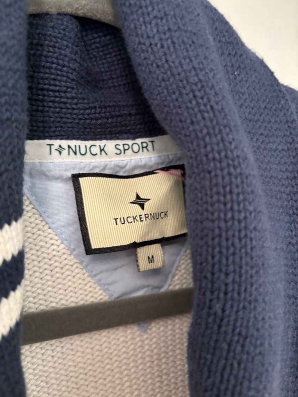 Tuckernuck White and Navy cotton Varsity Freya Cardigan sweater Nautical $198 - Picture 3 of 5